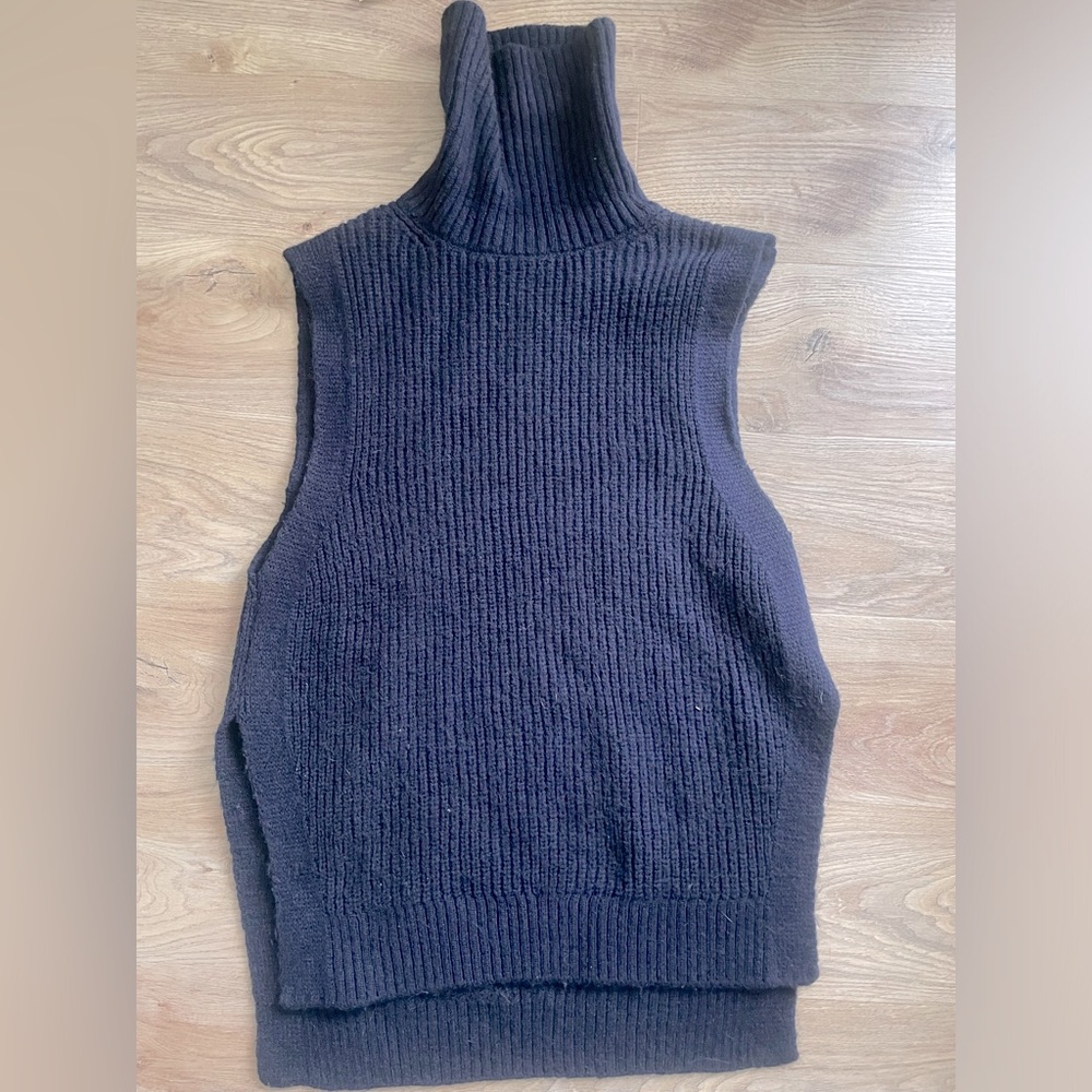 Mango Navy Blue Wool Blend Turtleneck Vest